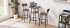 Round bar stool set with shelves, stool with backrest Rustic Brown,23.62''w x 23.62''d x 35.43''h