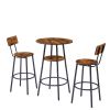 Round bar stool set with shelves, stool with backrest Rustic Brown,23.62''w x 23.62''d x 35.43''h