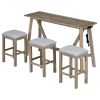 TREXM Multipurpose Home Kitchen Dining Bar Table Set with 3 Upholstered Stools(Natural Wood Wash)