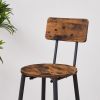 Round bar stool set with shelves, stool with backrest Rustic Brown,23.62''w x 23.62''d x 35.43''h