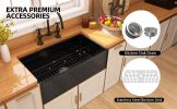 33 Inch Fireclay Farmhouse Kitchen Sink Black Single Bowl Apron Front Kitchen Sink, Bottom Grid and Kitchen Sink Drain Included