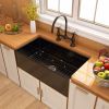 33 Inch Fireclay Farmhouse Kitchen Sink Black Single Bowl Apron Front Kitchen Sink, Bottom Grid and Kitchen Sink Drain Included