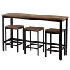 TOPMAX Counter Height Extra Long Dining Table Set with 3 Stools Pub Kitchen Set Side Table with Footrest; Brown