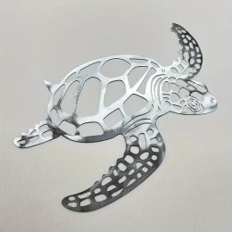 1pc, Metal Sea Turtle Ornament Beach Theme Decor Wall Art Decorations Wall Hanging For Indoor Living Room Decor (Color: Silvery)