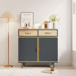 31.5'' Wide 2 Drawer Sideboard, Modern Furniture Decor, Made with Iron + Carbonized Bamboo, Easy Assembly (Color: Dark Gray)